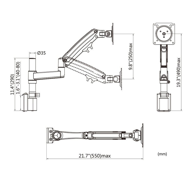 Giá treo màn hình máy tính hợp kim nhôm 1 tay M60 22-35 inch, mẫu cải tiến 2021 tải trọng 12kg. thích hợp cho nhà máy sx