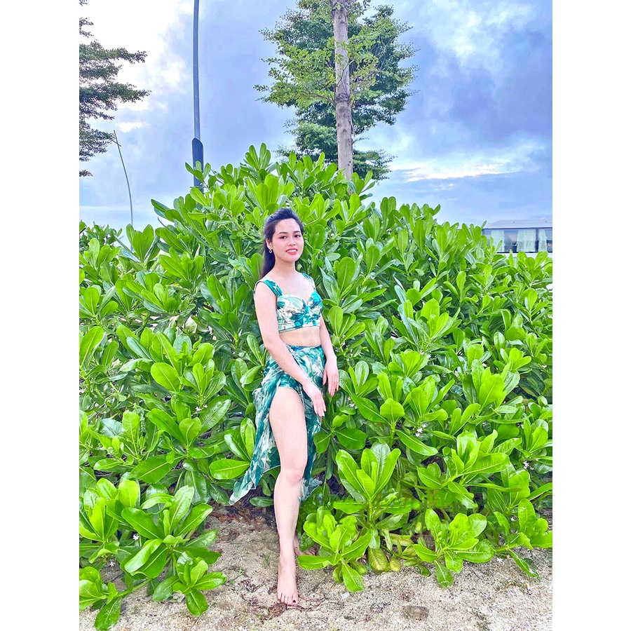 Set bikini 3 món đi biển,đồ đi biển kèm khăn quấn cho các nàng cá tính phong cách