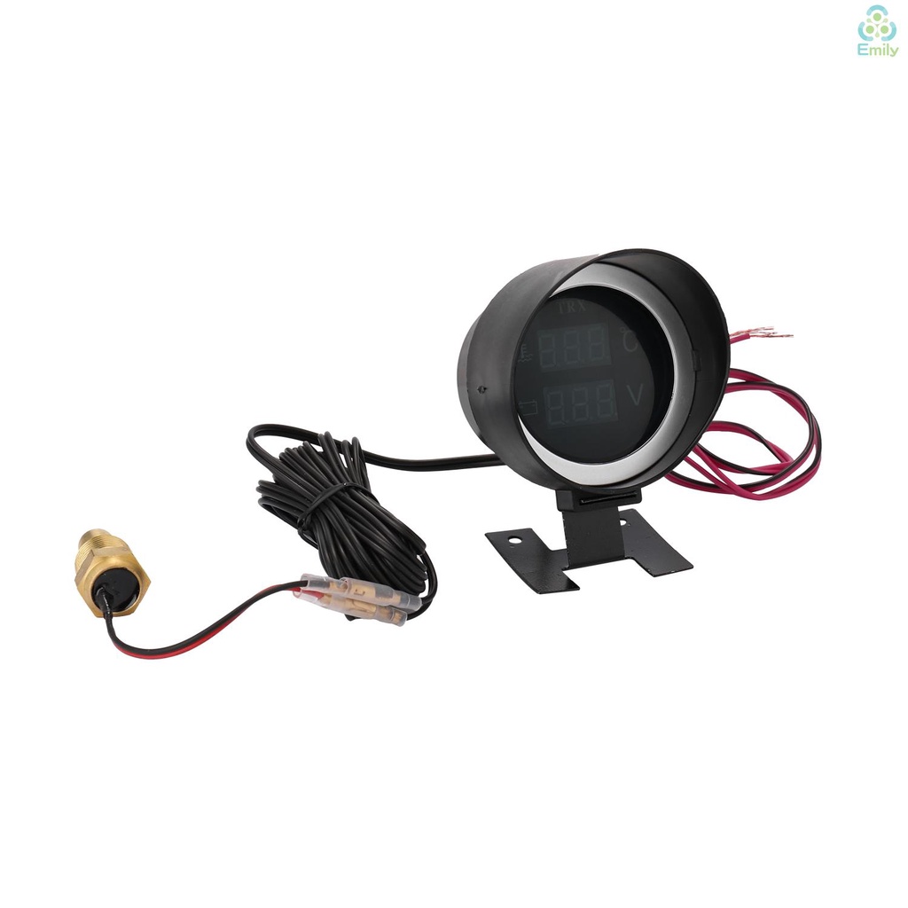 Máy đo nhiệt độ cảm biến màn hình LED tròn và vôn kế 12V 24V 2 trong 1 chuyên dụng