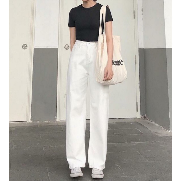 Quần Baggy Kaki Nữ JohsonLi Dáng Dài Ống Suông Rộng Ulzzang Hai Màu Trắng Đen