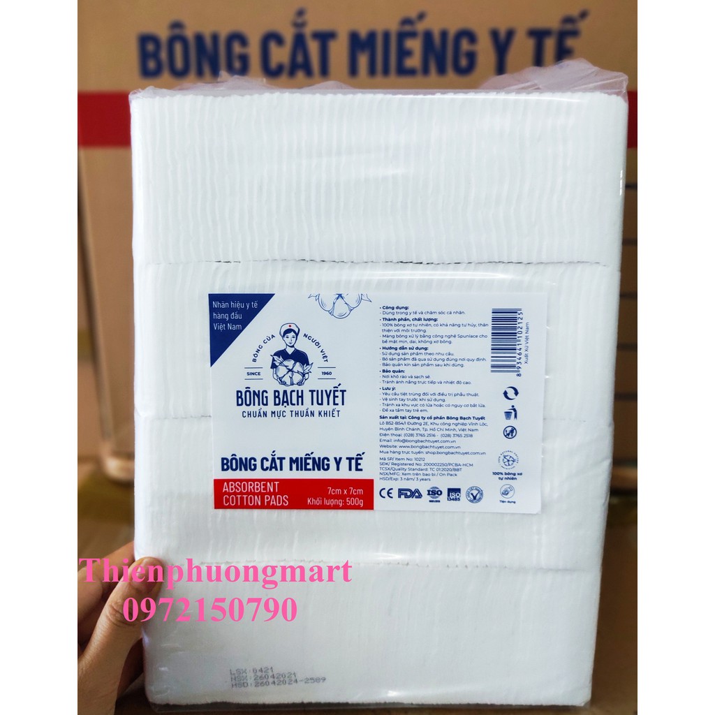 Bông Y Tế Cắt Miếng Sẵn gói 500gr - Hàng chính hãng Bông Bạch Tuyết