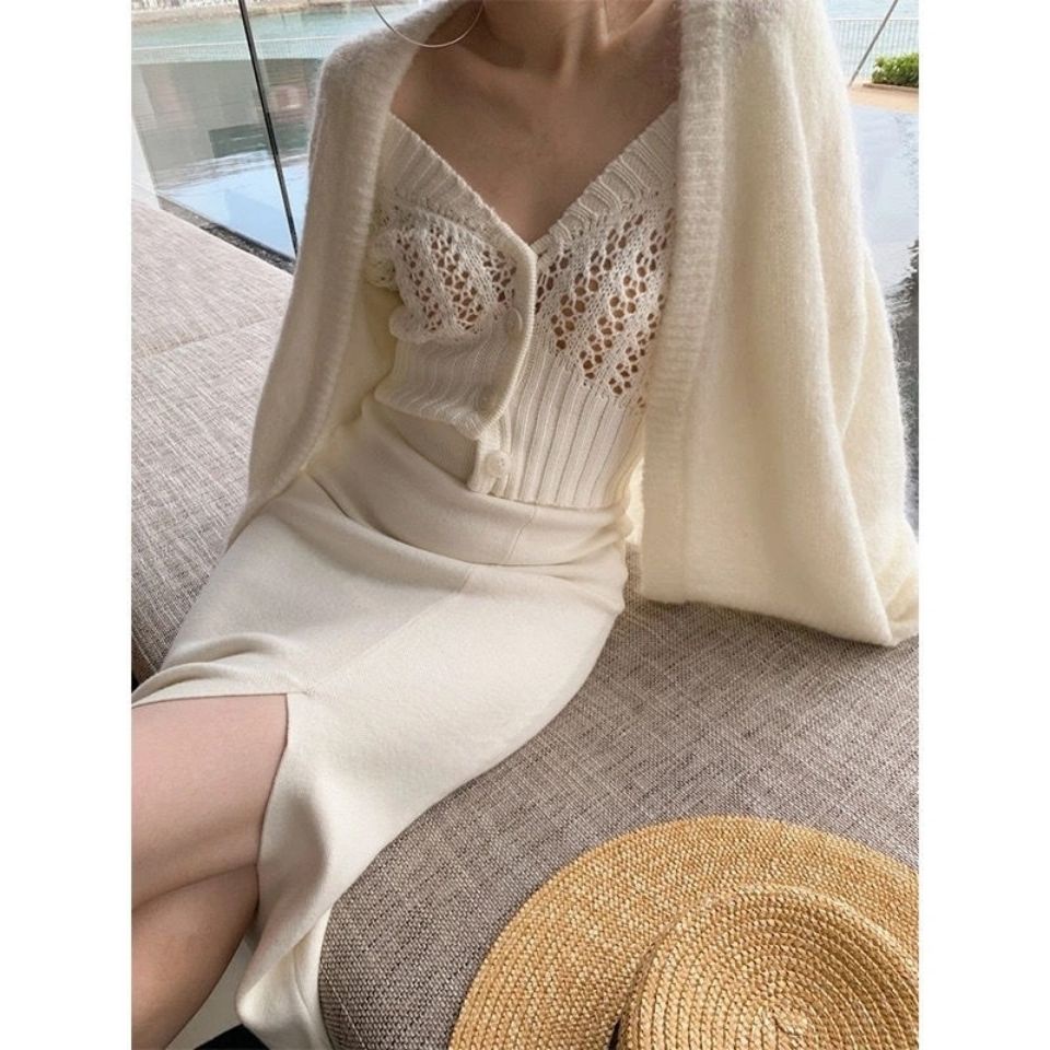 Knitted Jacket Fashion Thick Needle Casual All Spring and Autumn Hollow Hole Hollow Cardigan Women's Knitwear Sexy Short Tops