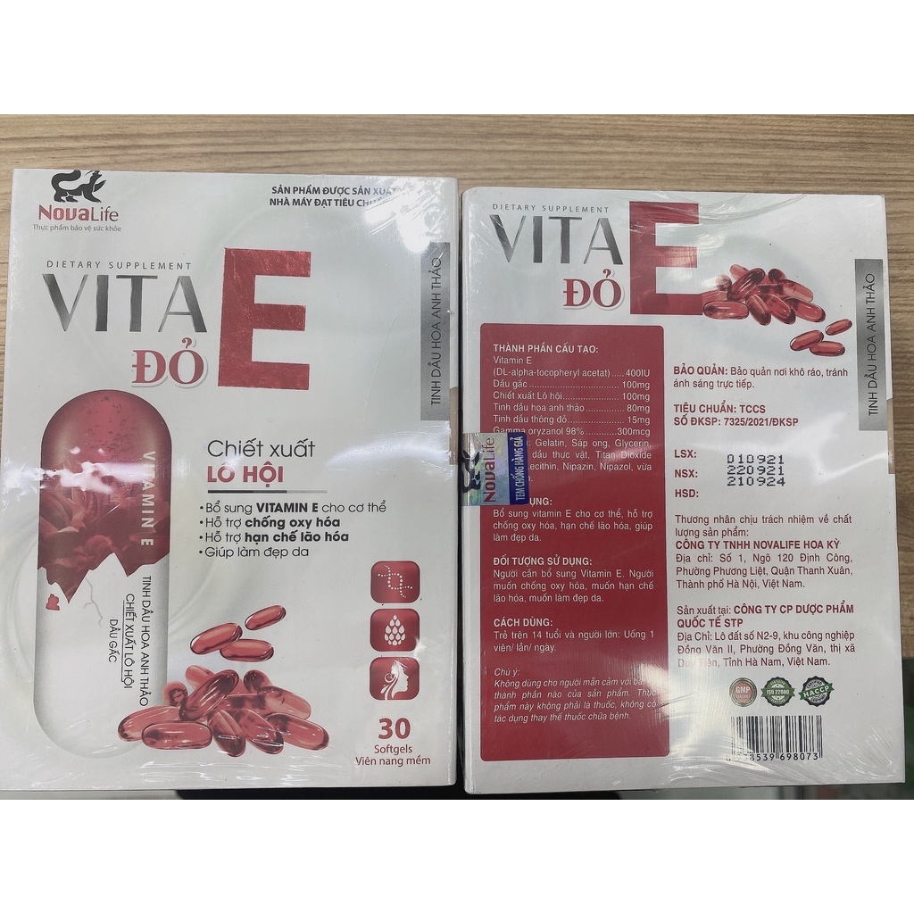 Viên uống đẹp da VITA E đỏ chiết xuất lô hội kết hợp cùng tinh dầu hoa anh thảo