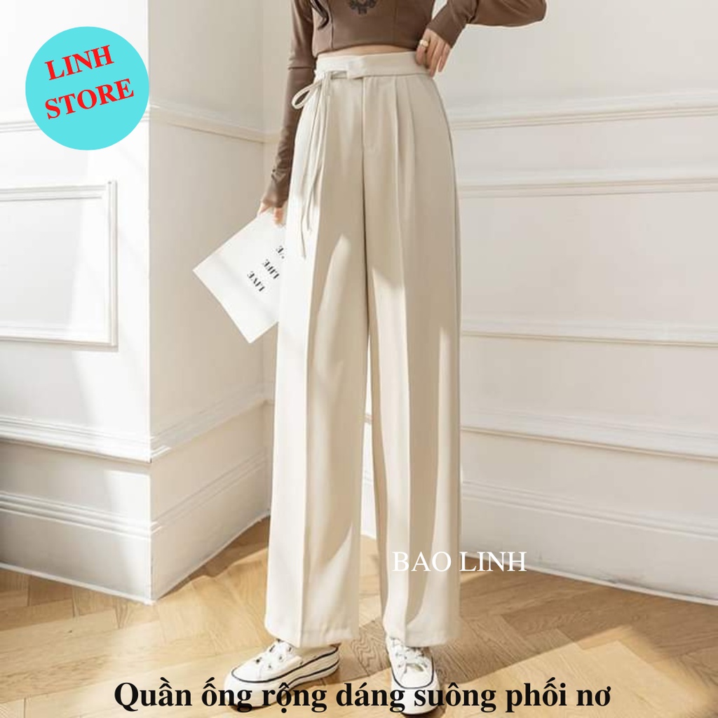 Quần Ống Rộng Dáng Suông Nữ Cạp Cao Linh Store, Quần Ống Rộng Nữ Công Sở Chất Liệu Ruby Mặc Đi Làm Đi Học M015