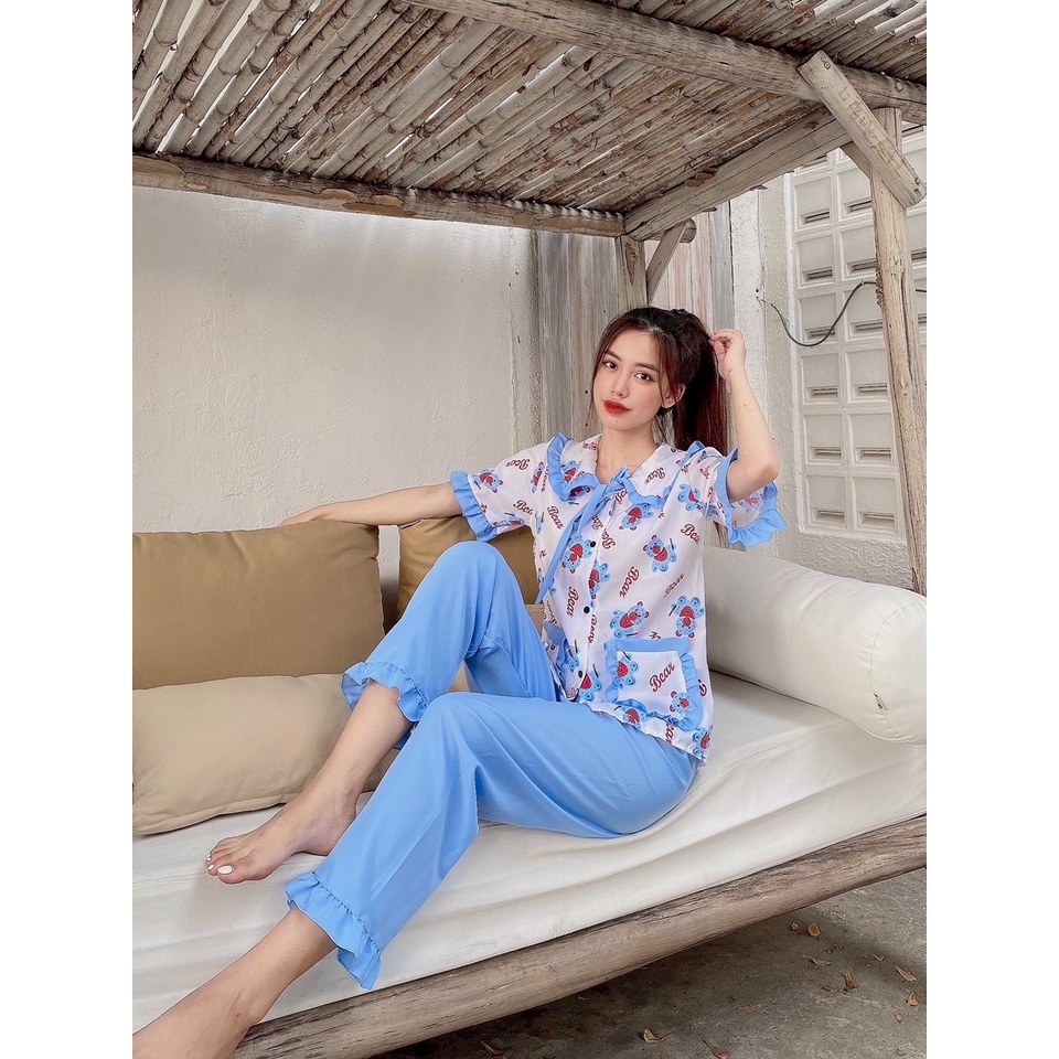 Set Đồ ngủ nữ Pijama dễ thương, Bộ mặc nhà nữ kate lụa họa tiết cute Freesize dưới 57kg