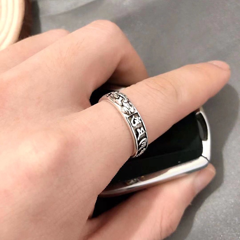 Nhẫn Kim Loại Bạc Dạng Mở Hình Thần Thoại Pixie Trung Hoa Cổ Điển Có Thể Điều Chỉnh Làm Quà Tặng Trang Sức Cho Nam Và Nữ