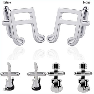 (Eetmo) Music Guitar Note Cufflinks Silver Metal Cuff Links Men Shirt Cufflinks Jewelry