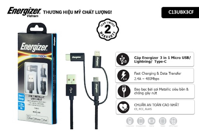 Cáp 3 trong 1 Micro-Lightning-Type C 1.2m - C11UBX3CFWH4