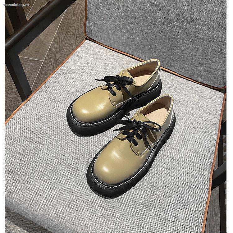 Giày Da Đế Dày Mũi Tròn Phong Cách Retro Anh Quốc 2021 Cho Nữ