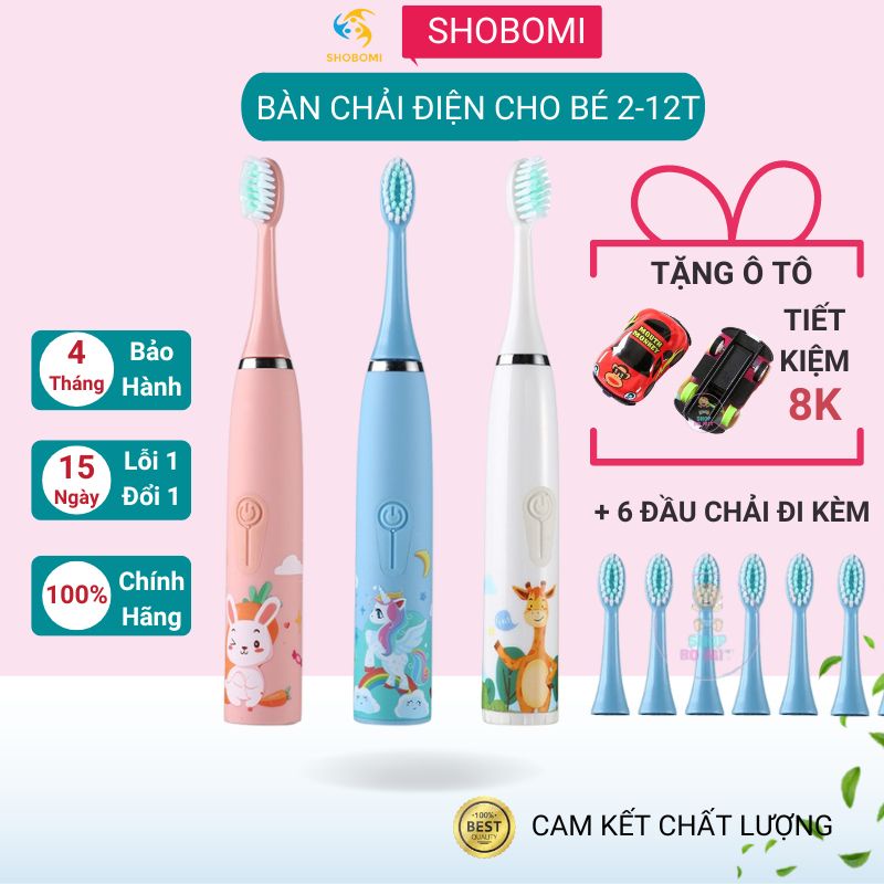 Bàn chải đánh răng điện cho bé 2-3-10 tuổi chống nước sạc usb,bàn chải điện trẻ em bé SHOPBOMIT BCD1