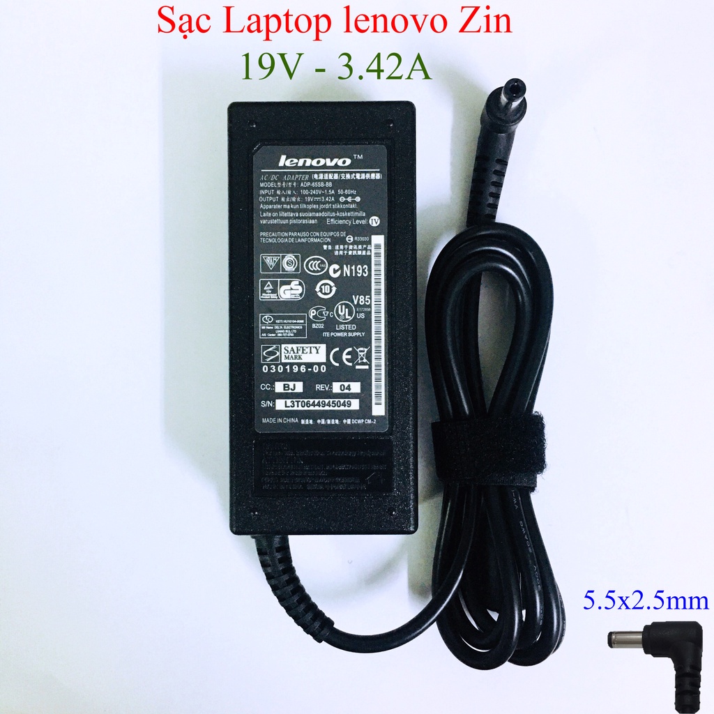 Sạc Laptop Lenovo Zin chân thường 19v 3.42a 65w chính hãng, adapter Lenovo chân thường 5.5mm x 2.5mm