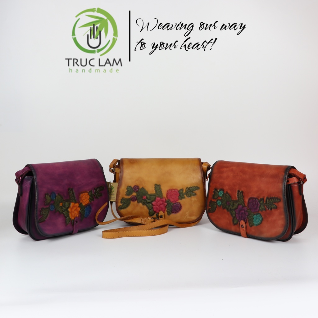Túi Đeo Chéo Thời Trang Nữ Da Thật Cao Cấp Họa Tiết Cành Hoa – Trúc Lâm Handmade