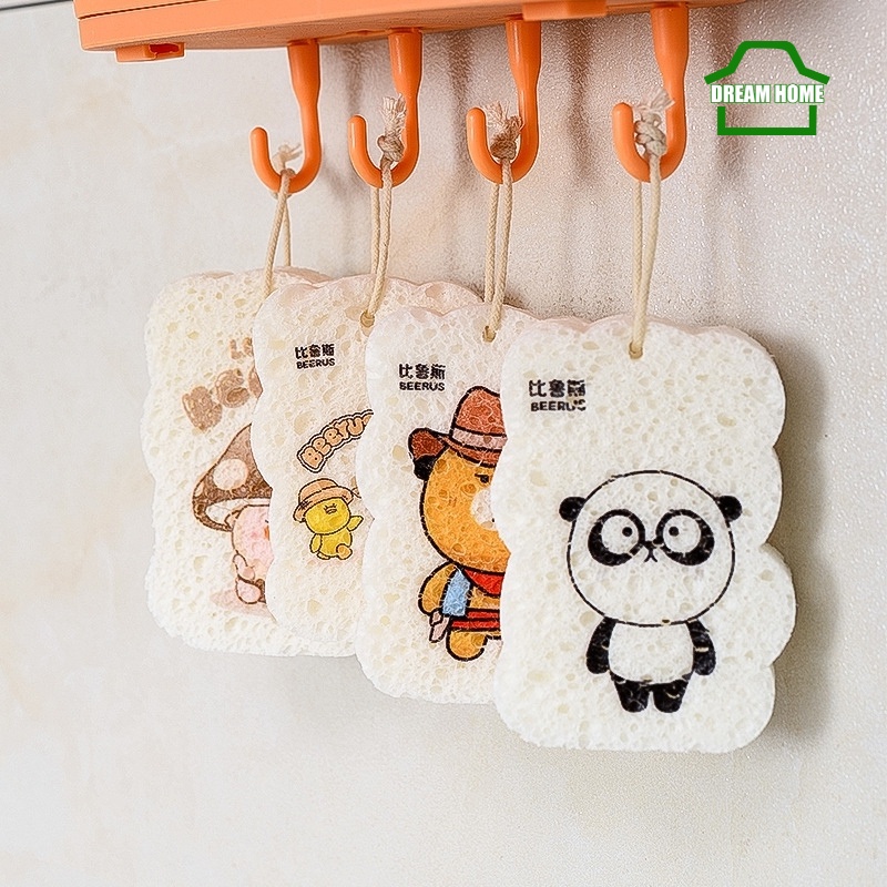 Miếng Bọt Biển Cotton Nén Dùng Rửa Chén / Lau Chùi Nhà Bếp Họa Tiết Hoạt Hình