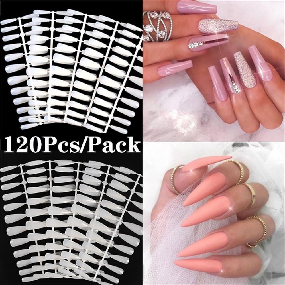Set 120 Móng Tay Giả Trong Suốt Màu Sắc Tự Nhiên DIY
