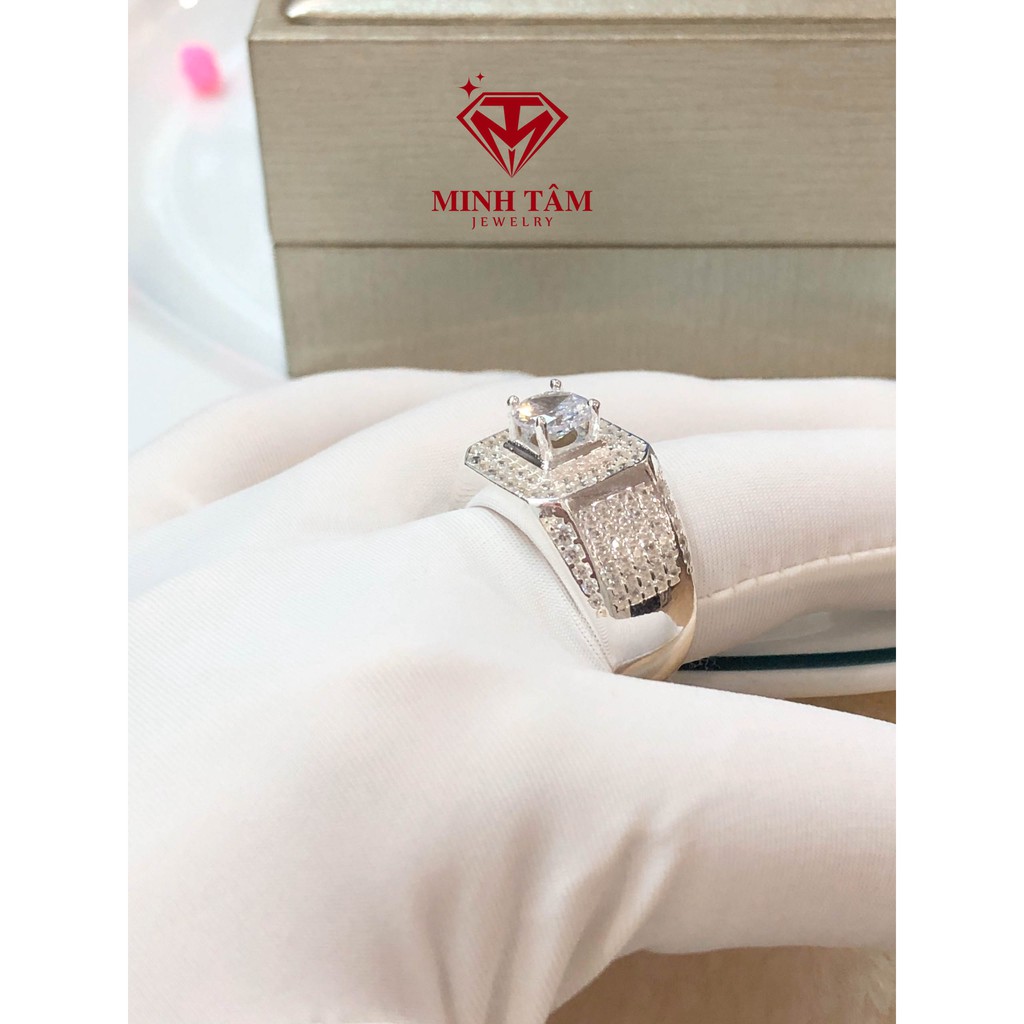 Nhẫn nam bạc ta ổ đá cao cấp, Nhẫn nạm đá bạc ta cao cấp cho nam-Minh Tâm Jewelry