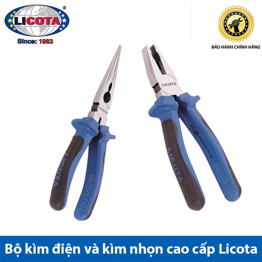 Bộ kìm điện và kìm nhọn cao cấp Licota 8 inch - Made in Taiwan