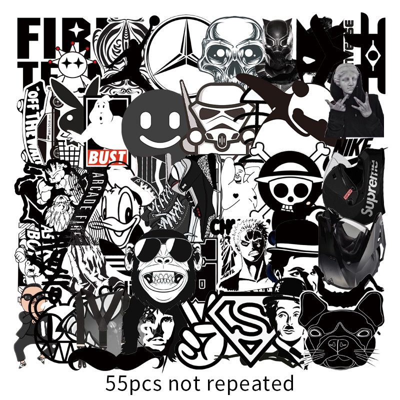 Sticker chủ đề đen trắng Chống Thấm Nước dán mũ bảo hiểm, laptop, máy tính, ván trượt,... 126