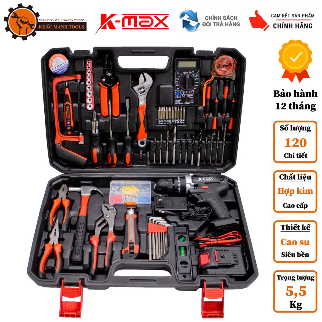 Vali máy khoan pin K-Max 20v K-54XPRO 120 chi tiết đồ nghề sửa chữa gia đình cao cấp