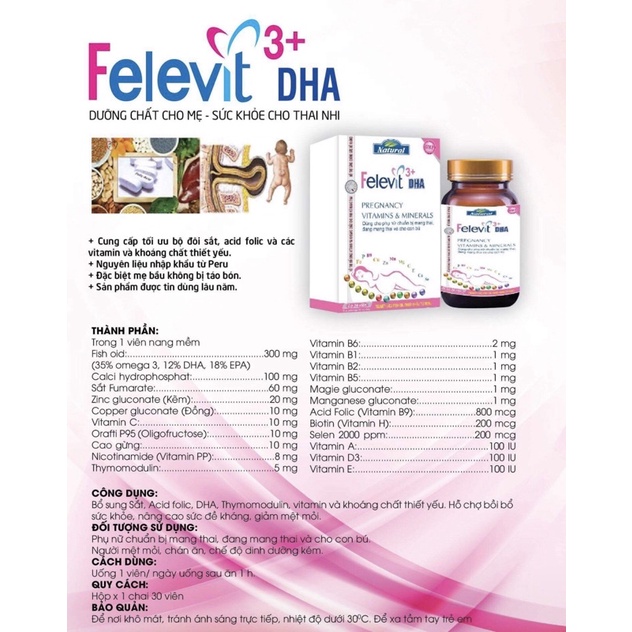 Viên uống Felevit DHA bổ sung vitamin và khoáng chất,tăng cường miễn dịch