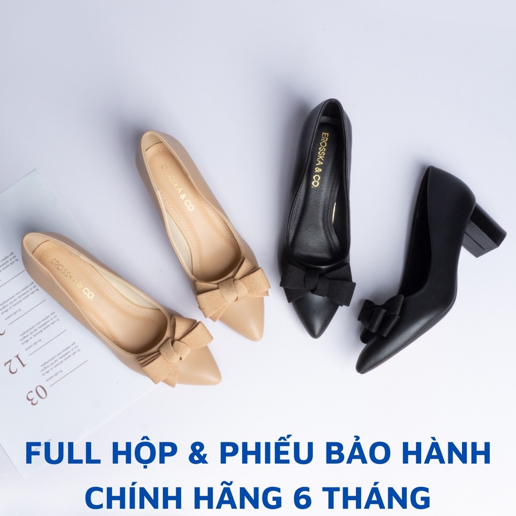 (CLASSIC) Giày cao gót đính nơ mũi nhọn gót cao 5cm kiểu dáng cơ bản, True Store đảm bảo, EP005