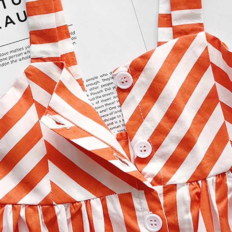 Đầm sát nách hoạ tiết kẻ sọc phong cách Hàn Quốc cho bé