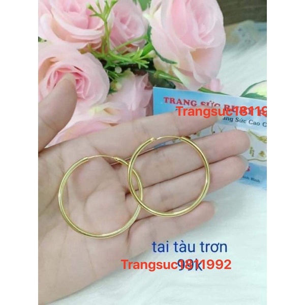 bông tai mạ vàng vòng tàu trơn đường kính 5cm