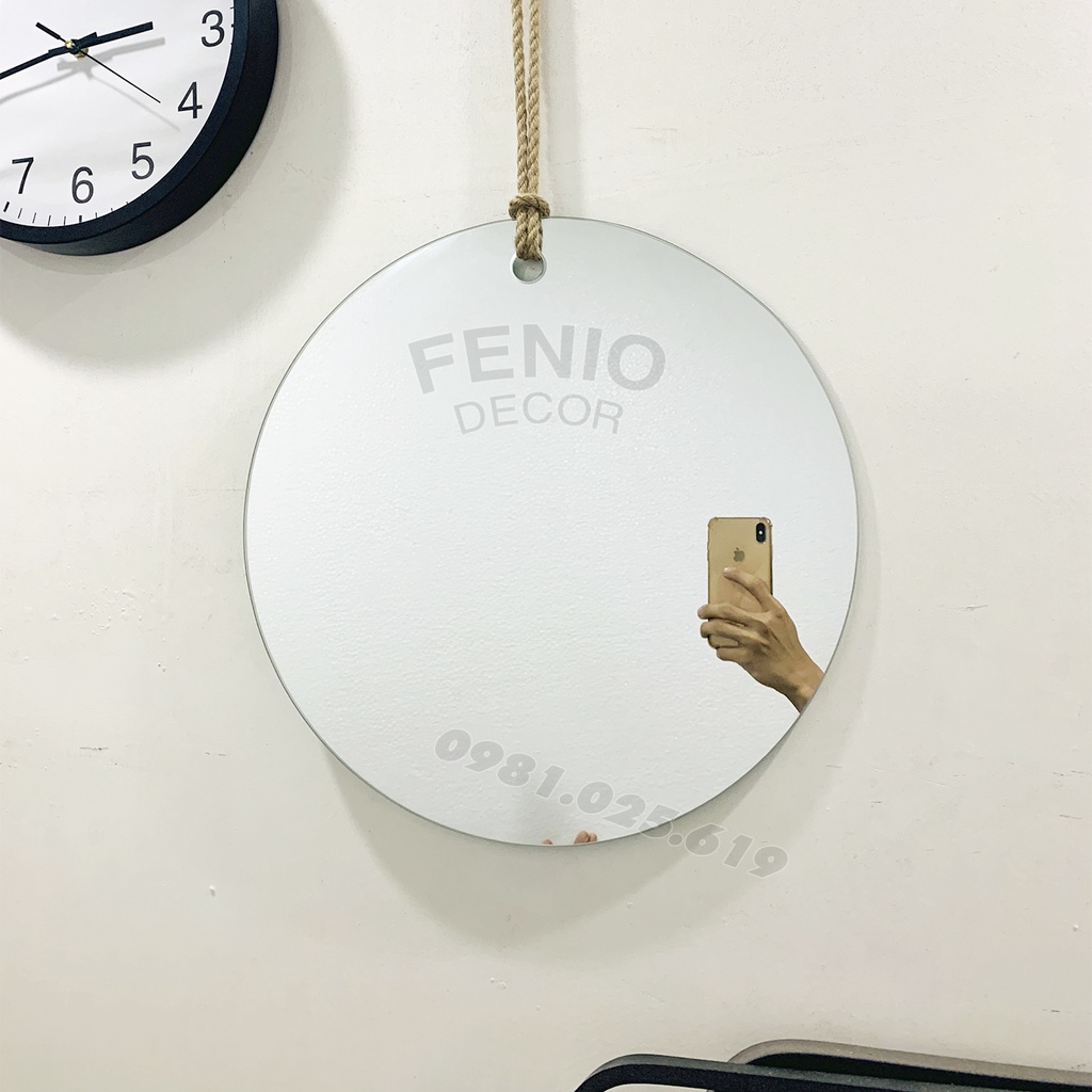 Gương treo tường decor hình tròn có dây thừng treo  gương trang trí bàn trang điểm phòng khách nhà tắm
