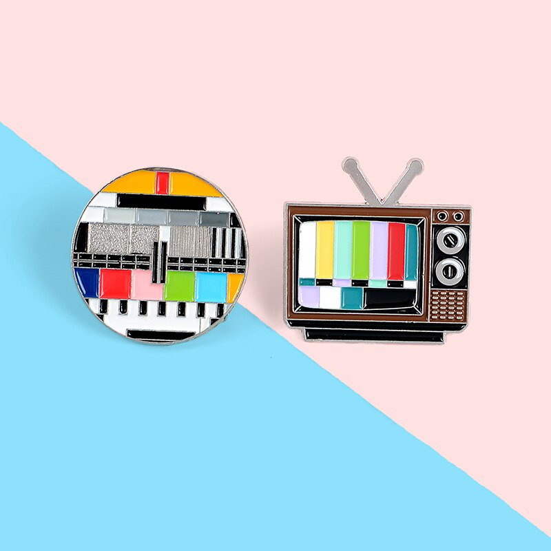Huy hiệu cài áo thiết kế kiểu ti vi màu không tín hiệu tráng men cứng phong cách cổ điển làm quà tặng