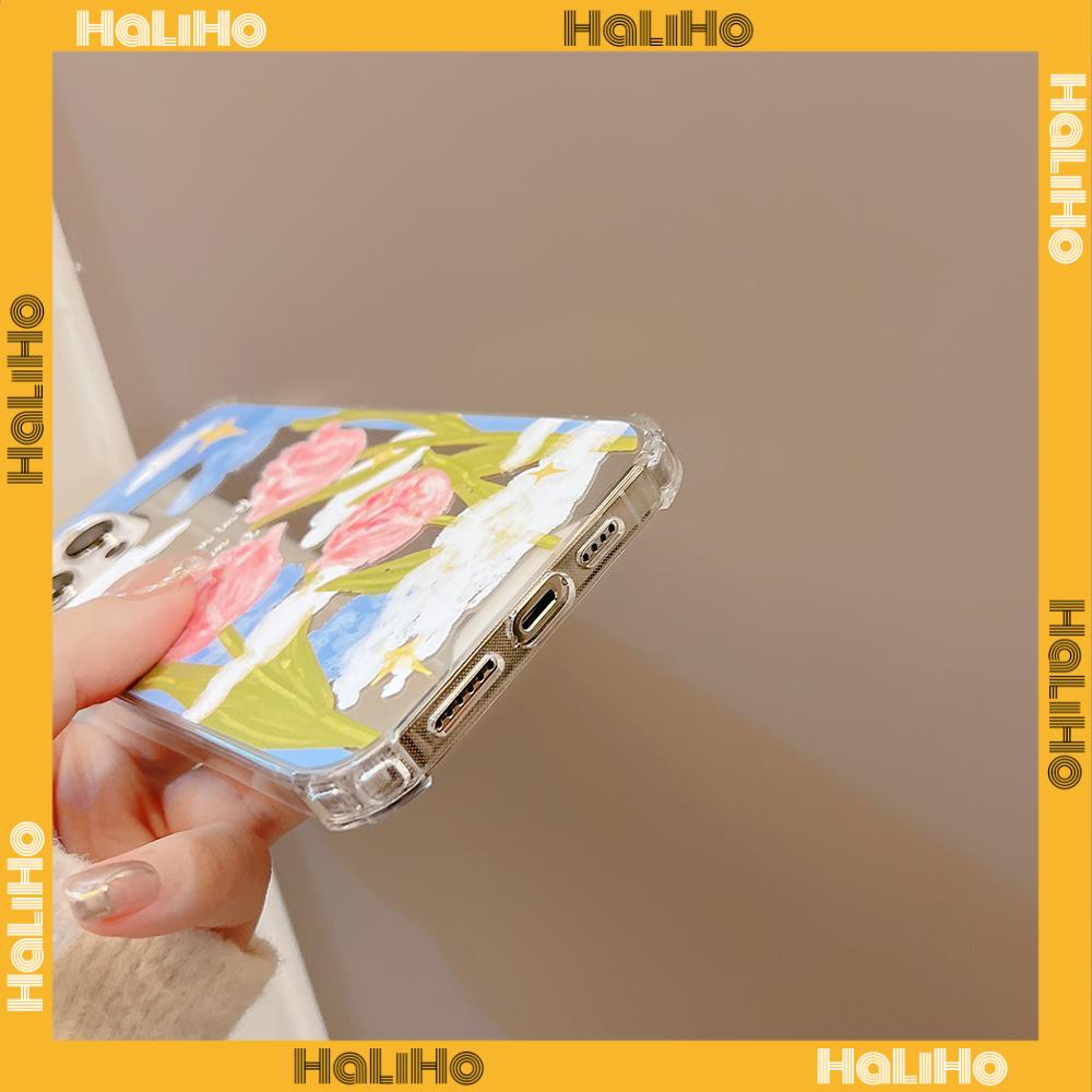 iPhone Case Acrylic HD Mirror Laser Airbag Shockproof Protection Camera Cute Oil Painting Pink Flowers Compatible For iPhone 11 iPhone 13 Pro Max iPhone 12 Pro Max iPhone 7 Plus xr