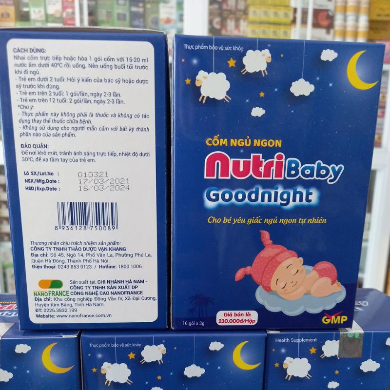 Cốm Ngủ Ngon NUTRIbaby goodnight cho bé yên giấc ngủ tự nhiên hộp 16 gói