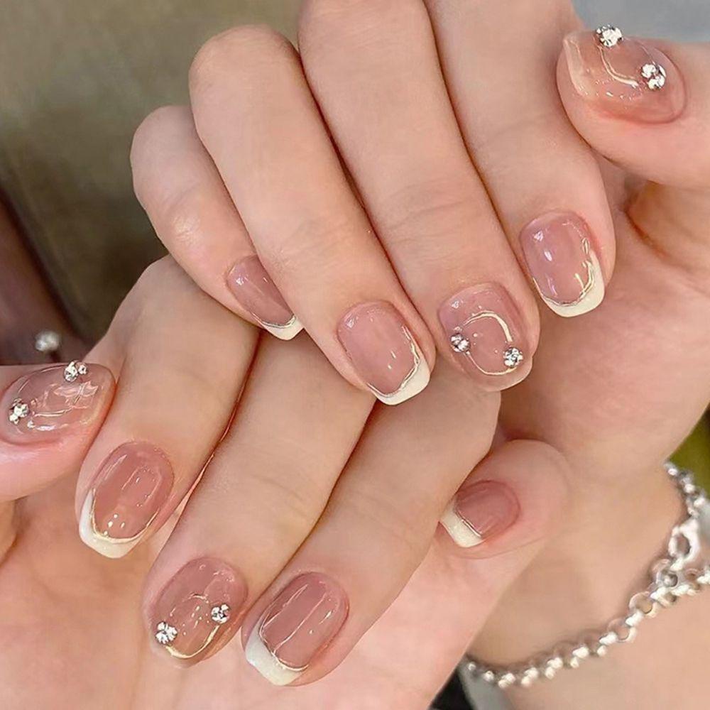 Hộp 24 Móng Tay Giả Ngắn / Tròn / Vuông Có Thể Tháo Rời MIHAN1