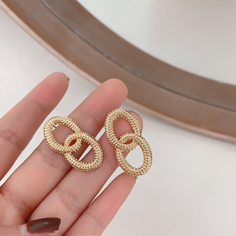 Hoa Tai Kim Loại Mạ Vàng Phong Cách Vintage Cho Nữ