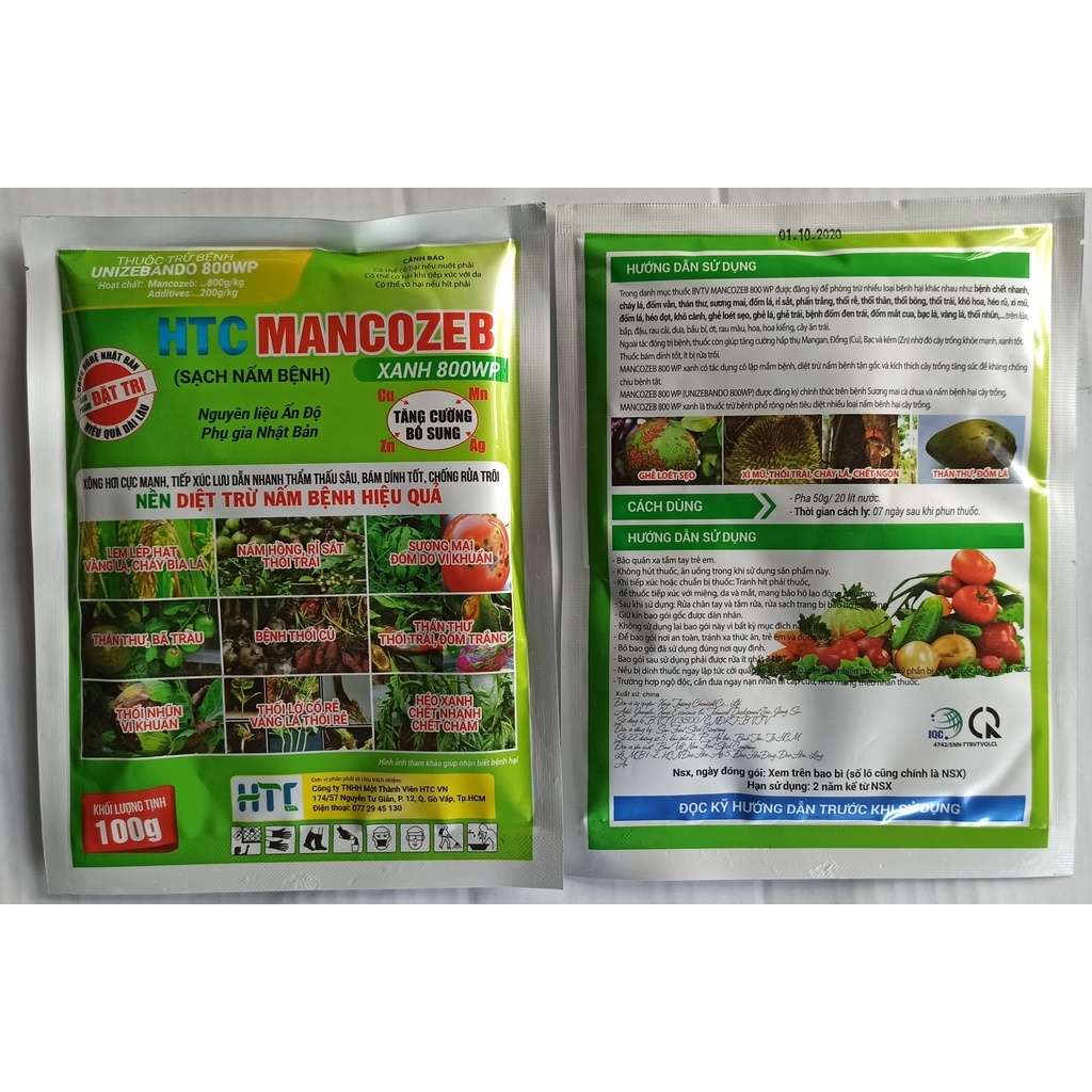 Sạch nấm bệnh HTC MANCOZEB XANH 800WP - Gói 100g