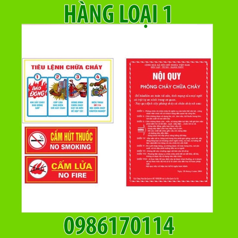4 tấm nội quy, tiêu lệnh, cấm lửa, cấm khói PCCC