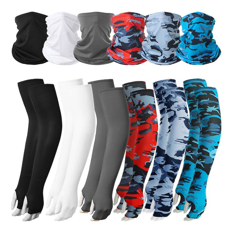 Set Vớ Ống Tay / Mặt Nạ Bandana Bảo Vệ Chống Tia UV Khi Đi Xe Máy / Câu Cá Thể Thao Sarung Lengan Lelaki Wanita Cho Nam Và Nữ
