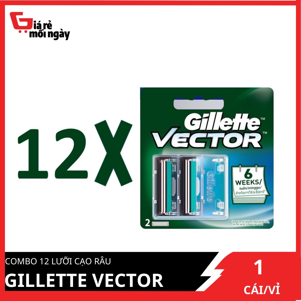 [Nguyên hộp] COMBO 12 Lưỡi cạo râu Gillette Vector lưỡi 2sX12
