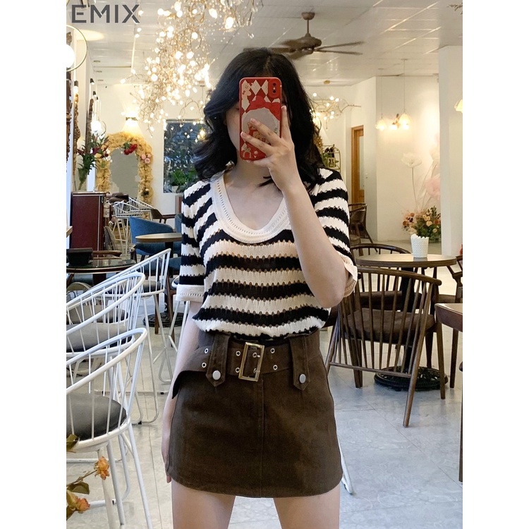 Quần giả váy kèm đai EMIX (3 màu), basic dress, mini, dáng ngắn, cạp cao, khóa giữa, chất kaki có co giãn, ít nhăn 757