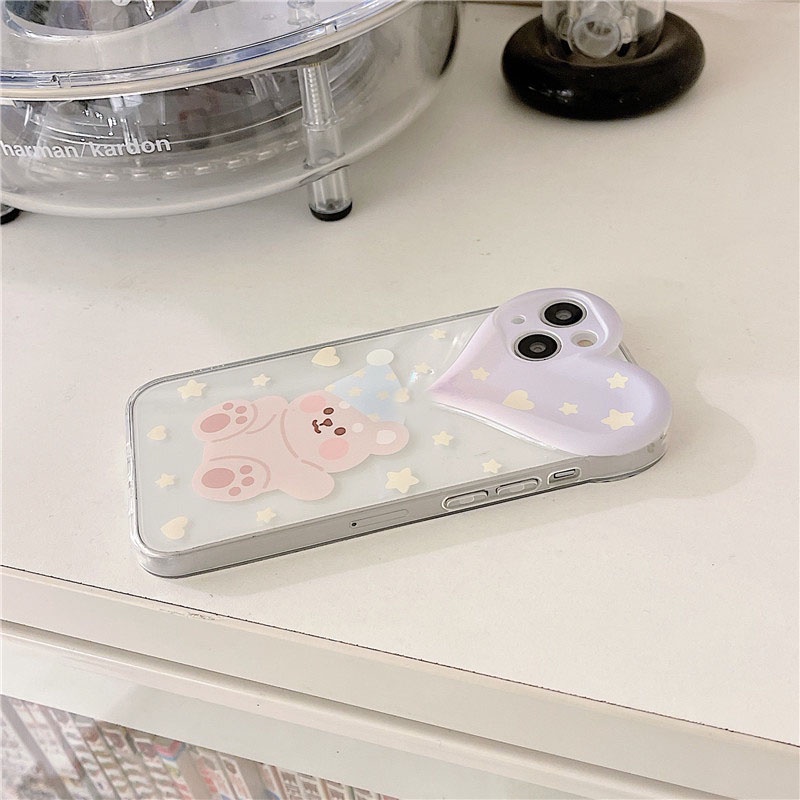 Ốp lưng iphone ốp Điện Thoại MINI Trong Suốt Hình Gấu Và Trái Tim Cho iPhone 14 13 12 11 PROMAX XS XR XSMAX SE2020 6 7 8PLUS