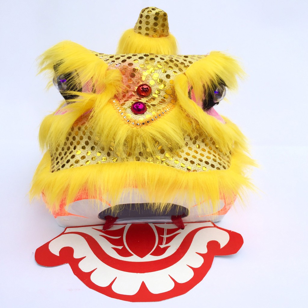 Đầu lân trung thu tròn có đèn 30cm x 29cm x 25cm - màu vàng kèm đuôi