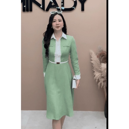 Váy cổ dọc trắng MINADY