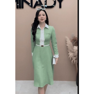 Váy cổ dọc trắng minady