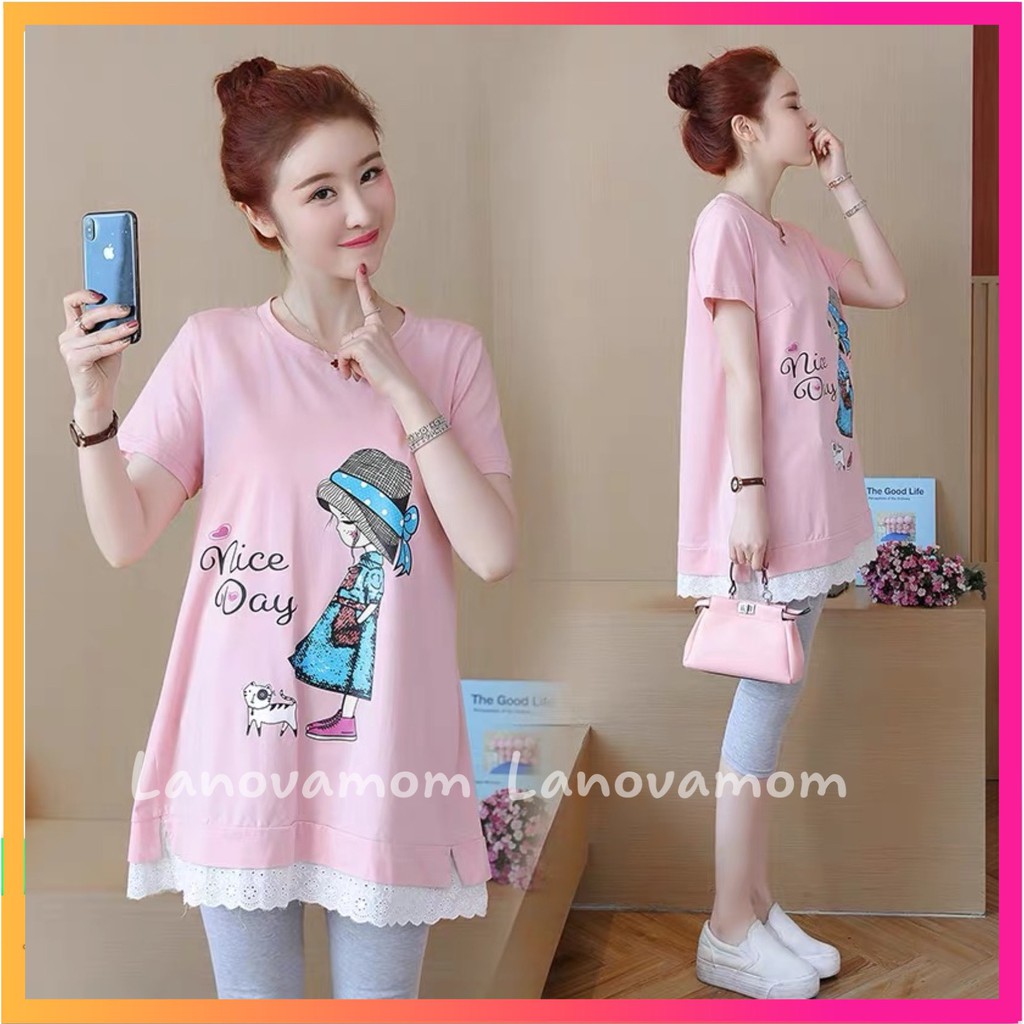 Áo bầu thời trang NICE DAY cô gái pha ren siêu xinh A21