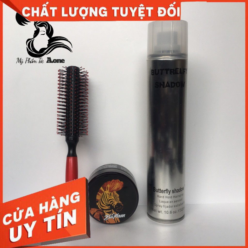 COMBO Gôm xịt tóc BUTTREFLY 320ML + Sáp Vuốt Tóc Nam BluMaan Cavalier Heavy Clay [Ngựa Vằn] +  lược