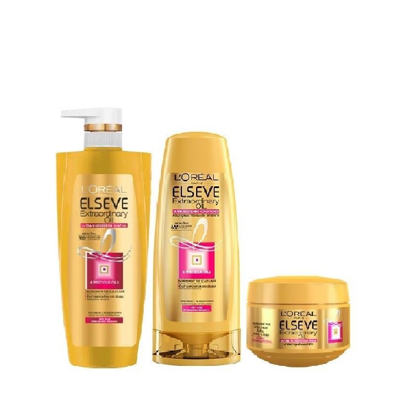 Bộ dầu gội 650ml, dầu xả 325ml và kem ủ 200ml chiết xuất tinh dầu hoa tự nhiên L'Oreal Paris Elseve Extraordinary Oil