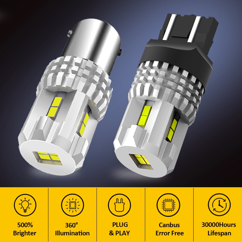 Bộ 2 Đèn LED 12V 1156 BA15S P21W 7443 7440 T20 W21W Ánh Sáng Trắng Cho Xe Hơi
