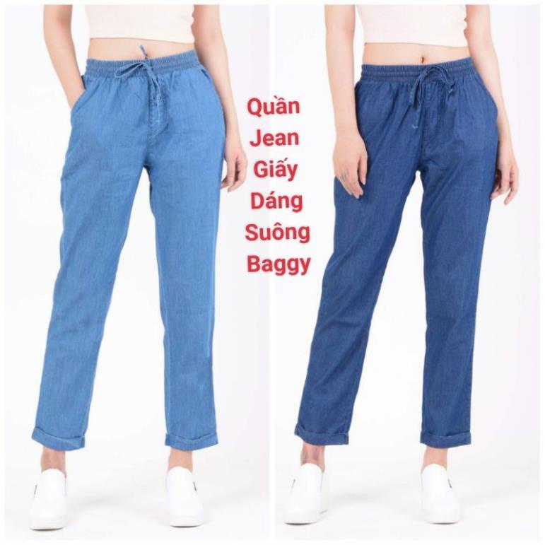 Quần jean giấy baggy dáng suông dài chất liệu vải jean lụa giấy mềm mại, nhẹ ,mát lưng thun ! /