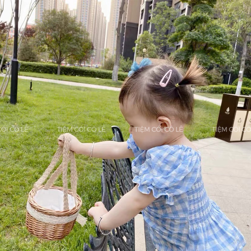 Túi mây tròn nơ ren xách tay vintage, phụ kiện thời trang đi biển, chụp ảnh - Tiệm Cói Cô Lê