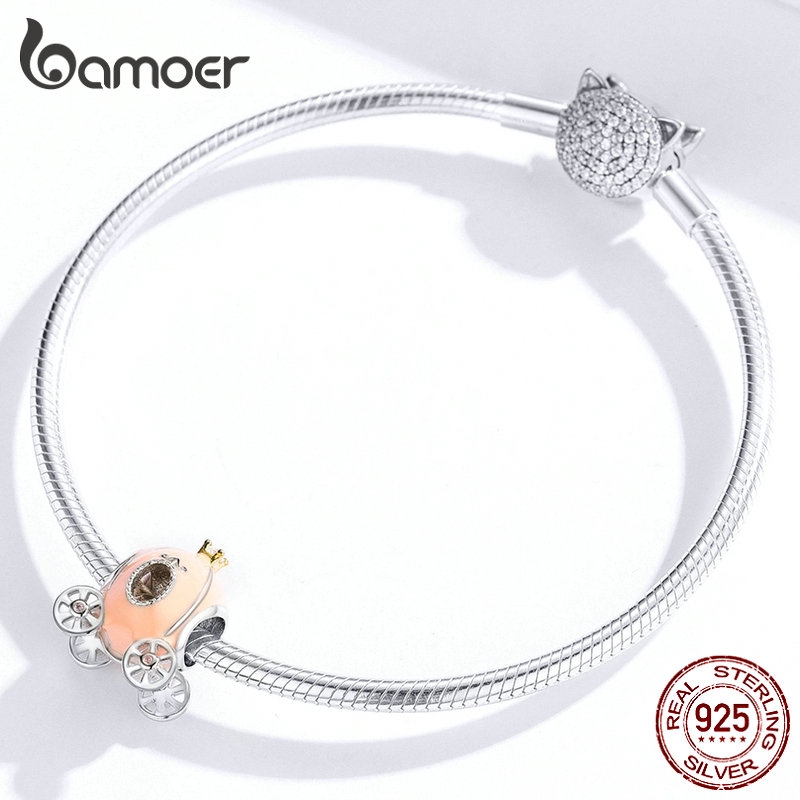 Hạt Charm Bamoer BSC135 Hình Cỗ Xe Bí Ngô Màu Be Làm Vòng Tay Dây Rắn Cho Bạn Nữ Bằng Bạc 925 Thật