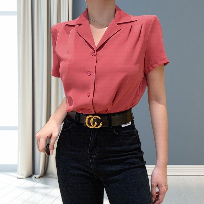 Áo sơ mi cổ vest quốc dân nhất định nên có, phối chân váy, quần jeans ,quần tây , quần sort bao xinh - VADA (SM5)