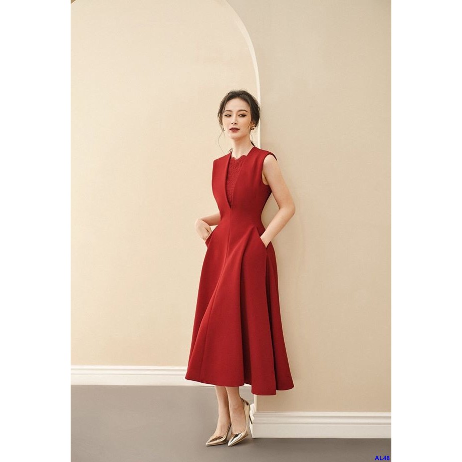 Đầm Xòe Đỏ Phối Ren Sang Trọng